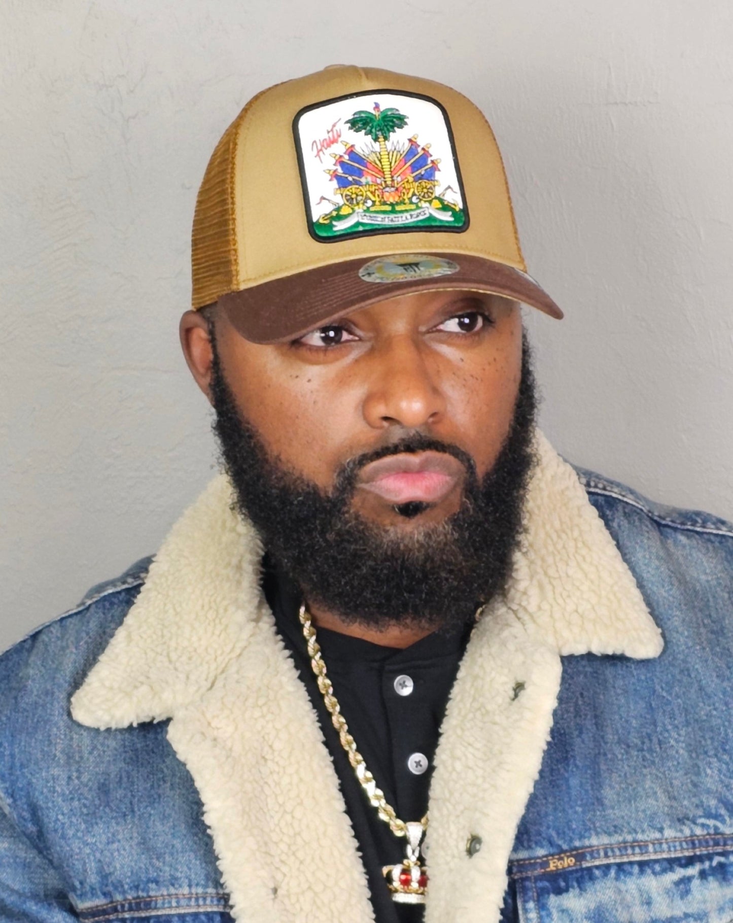 2 Tone Brown Haitian Crest Adjustable Mesh Snapback Hat