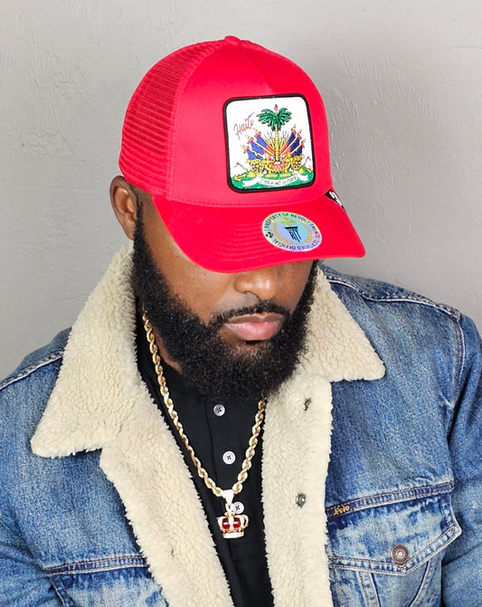 Red Haitian Crest Hat Adjustable Mesh Snapback Hat