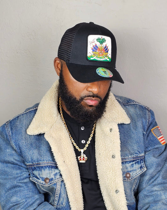 Black Haitian Crest Adjustable Mesh Snapback Hat