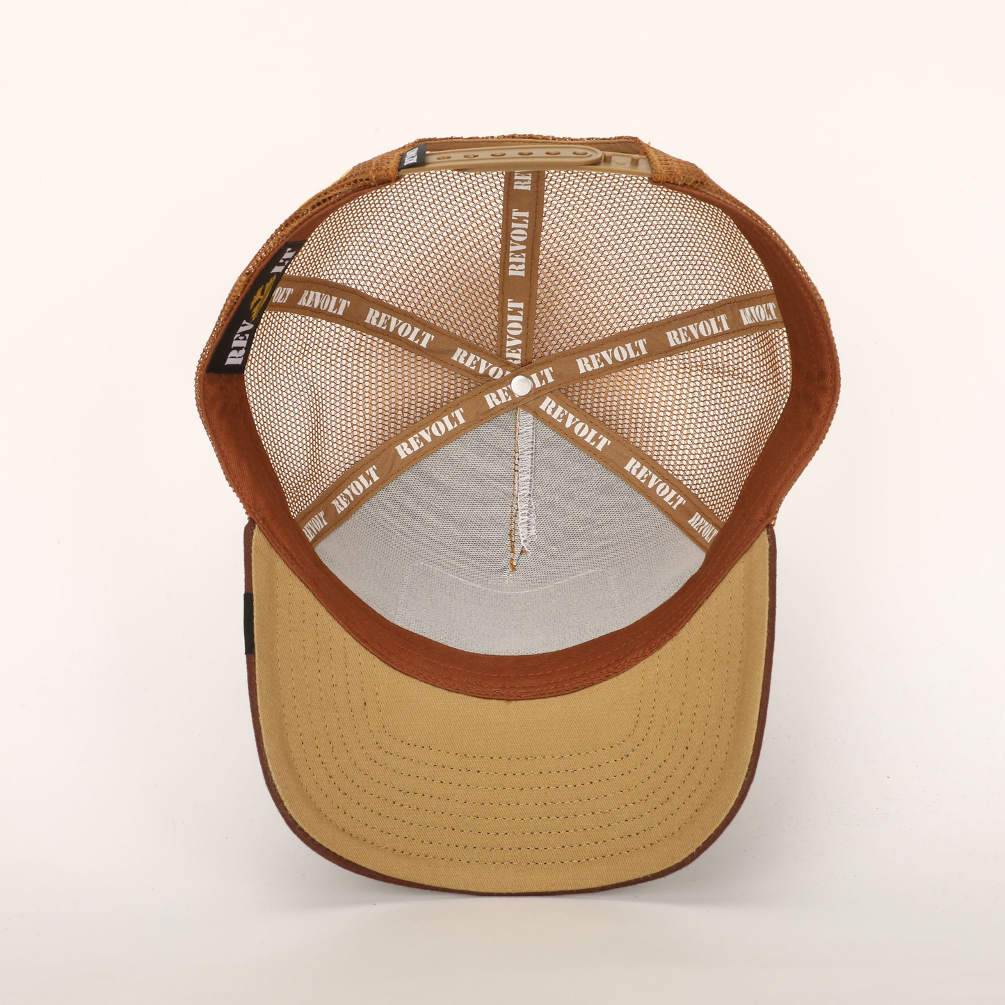 2 Tone Brown Haitian Crest Adjustable Mesh Snapback Hat