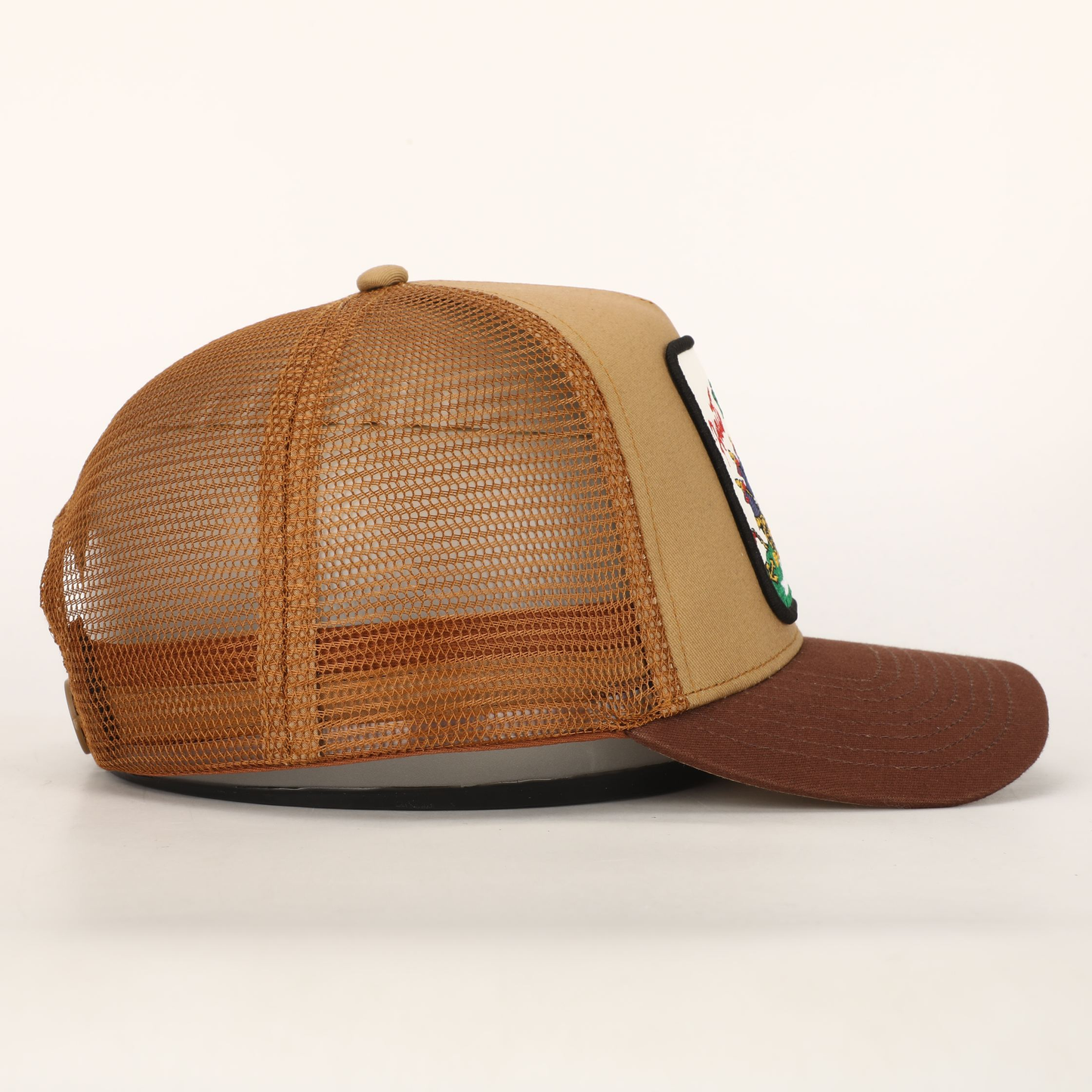 2 Tone Brown Haitian Crest Adjustable Mesh Snapback Hat