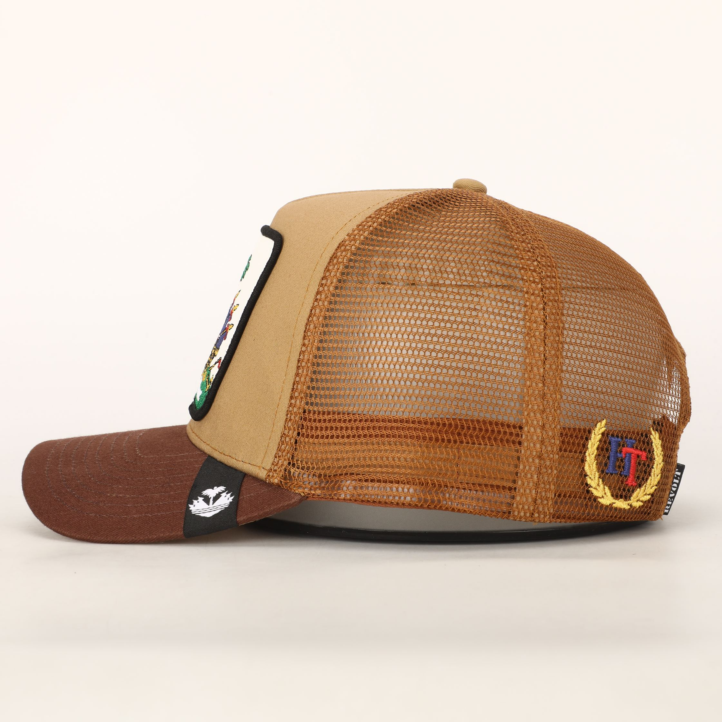 2 Tone Brown Haitian Crest Adjustable Mesh Snapback Hat