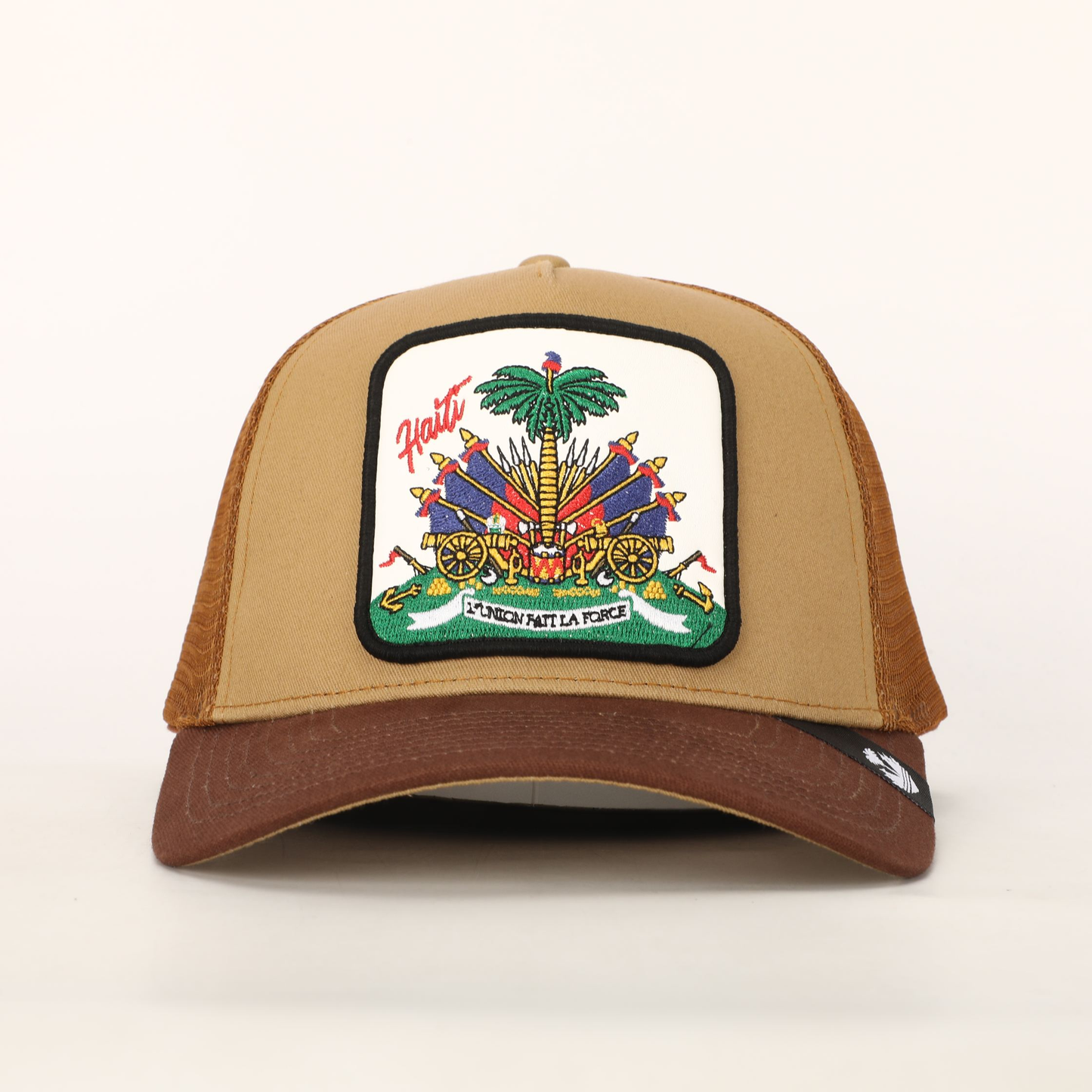 2 Tone Brown Haitian Crest Adjustable Mesh Snapback Hat